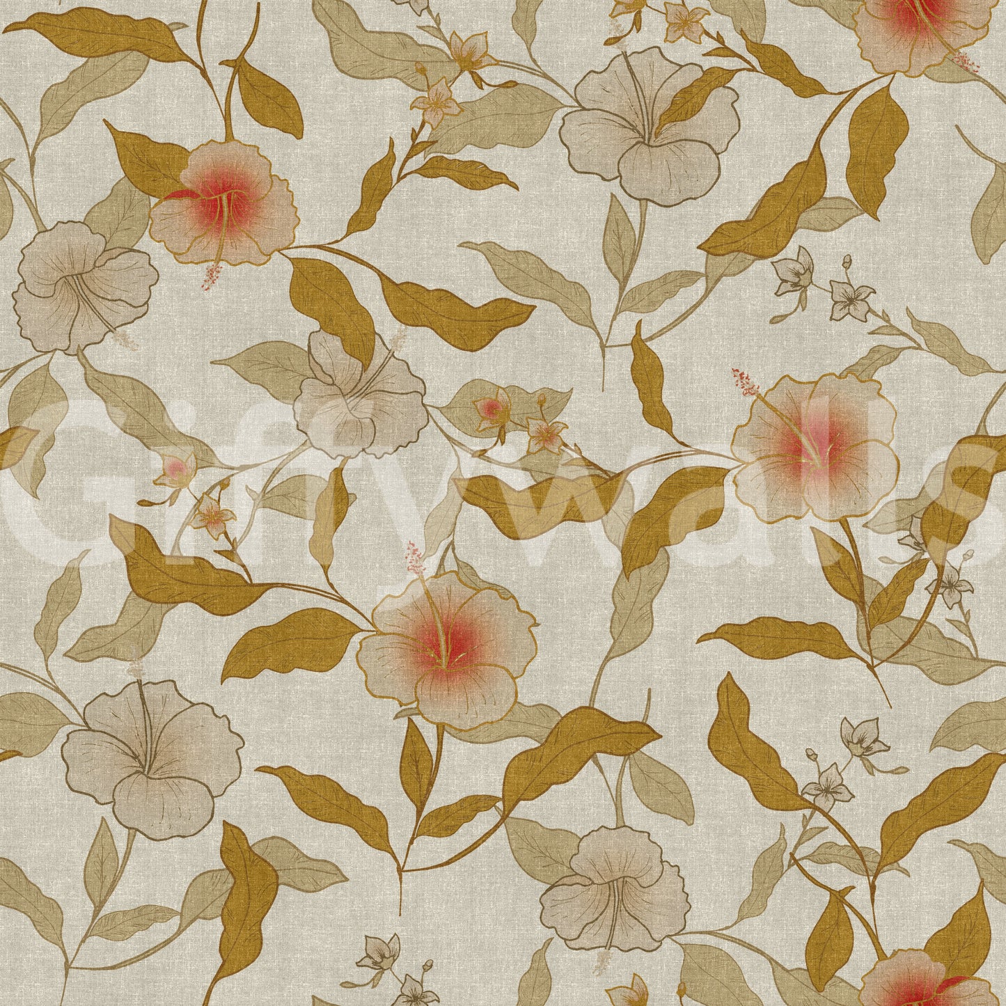 Calm earthy Faded Tropical Floral Timeless wall treatment texture look.