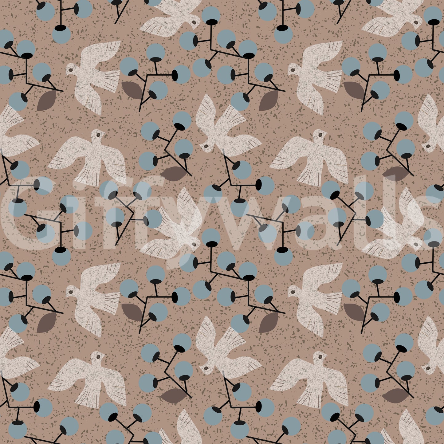 Vintage inspired Dove & Berry Delight texture, perfect bedroom wallpaper.