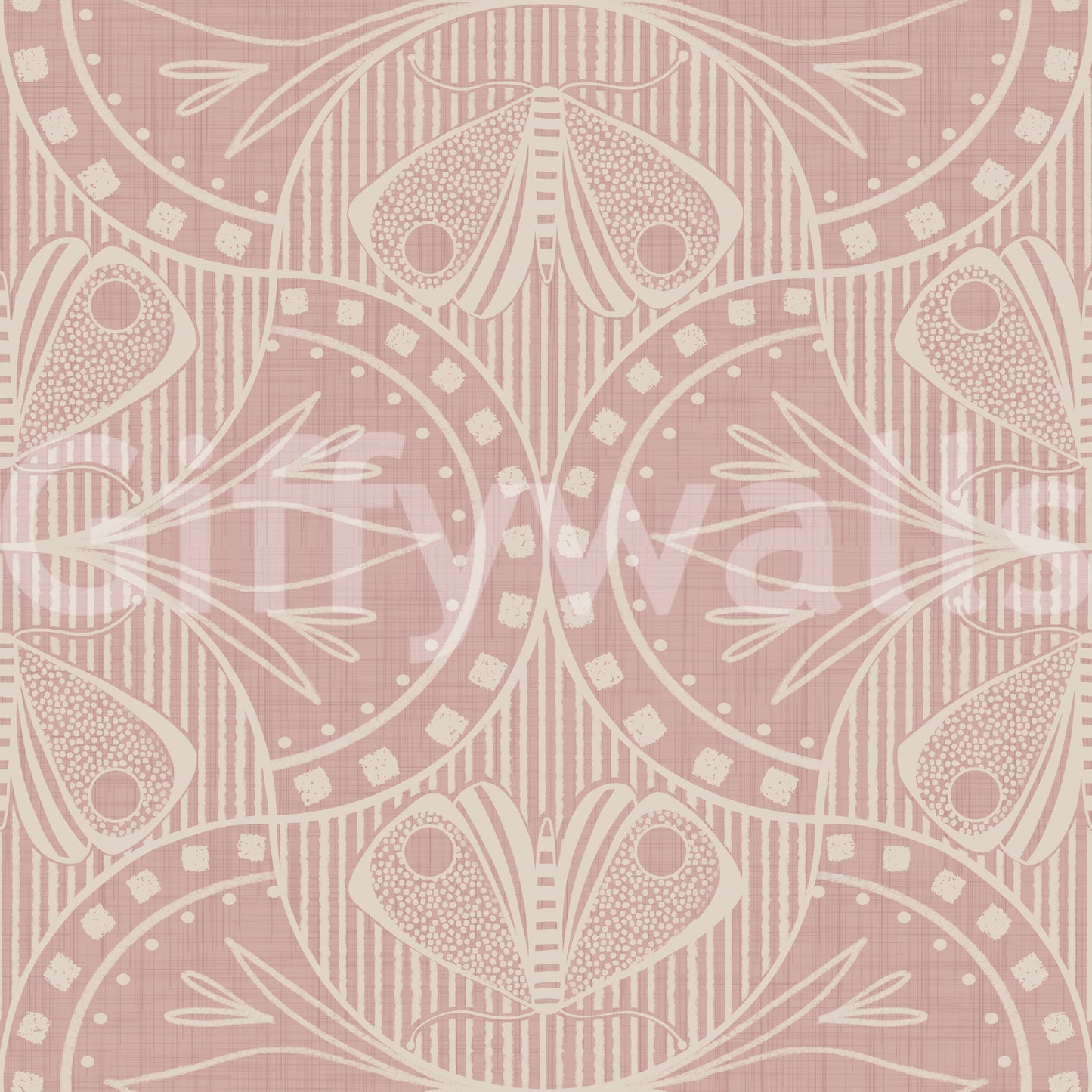 Delicate Art Nouveau Butterfly Floral in Dusty Pink nature motif.