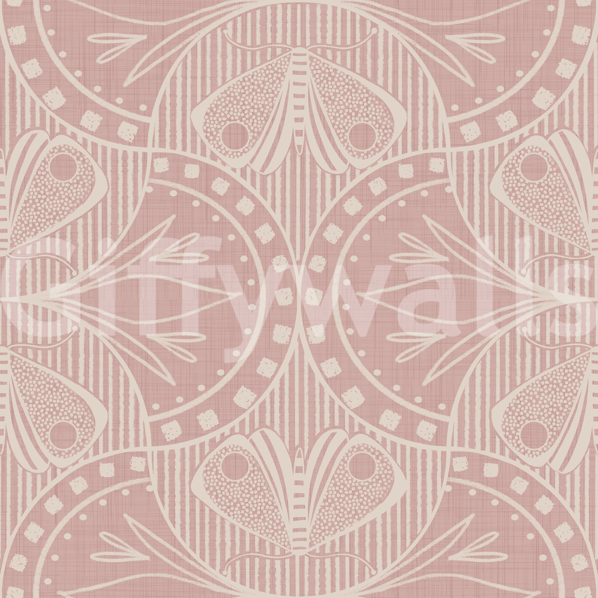 Delicate Art Nouveau Butterfly Floral in Dusty Pink nature motif.