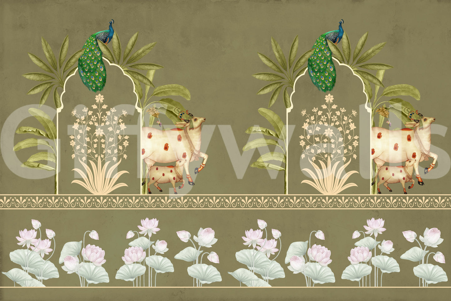 Tulsi-Green Kamdhenu Wall Mural