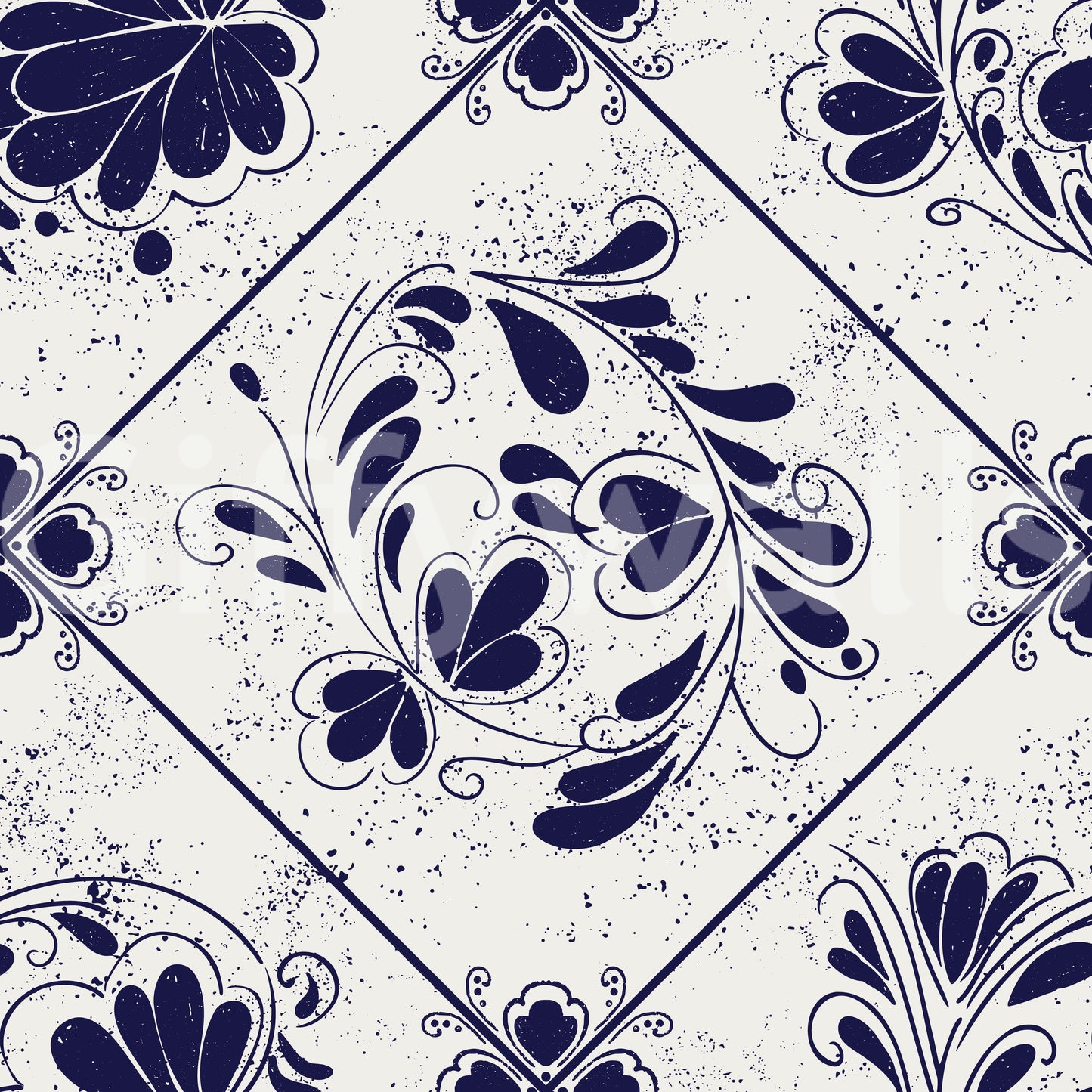 Vintage Indigo Floral Tiles Wallpaper⁠