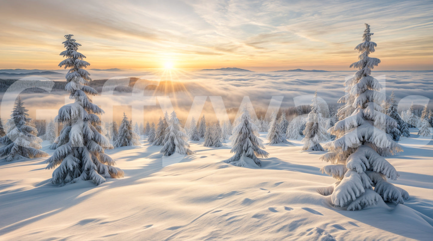 Golden Winter Woods Wall Mural