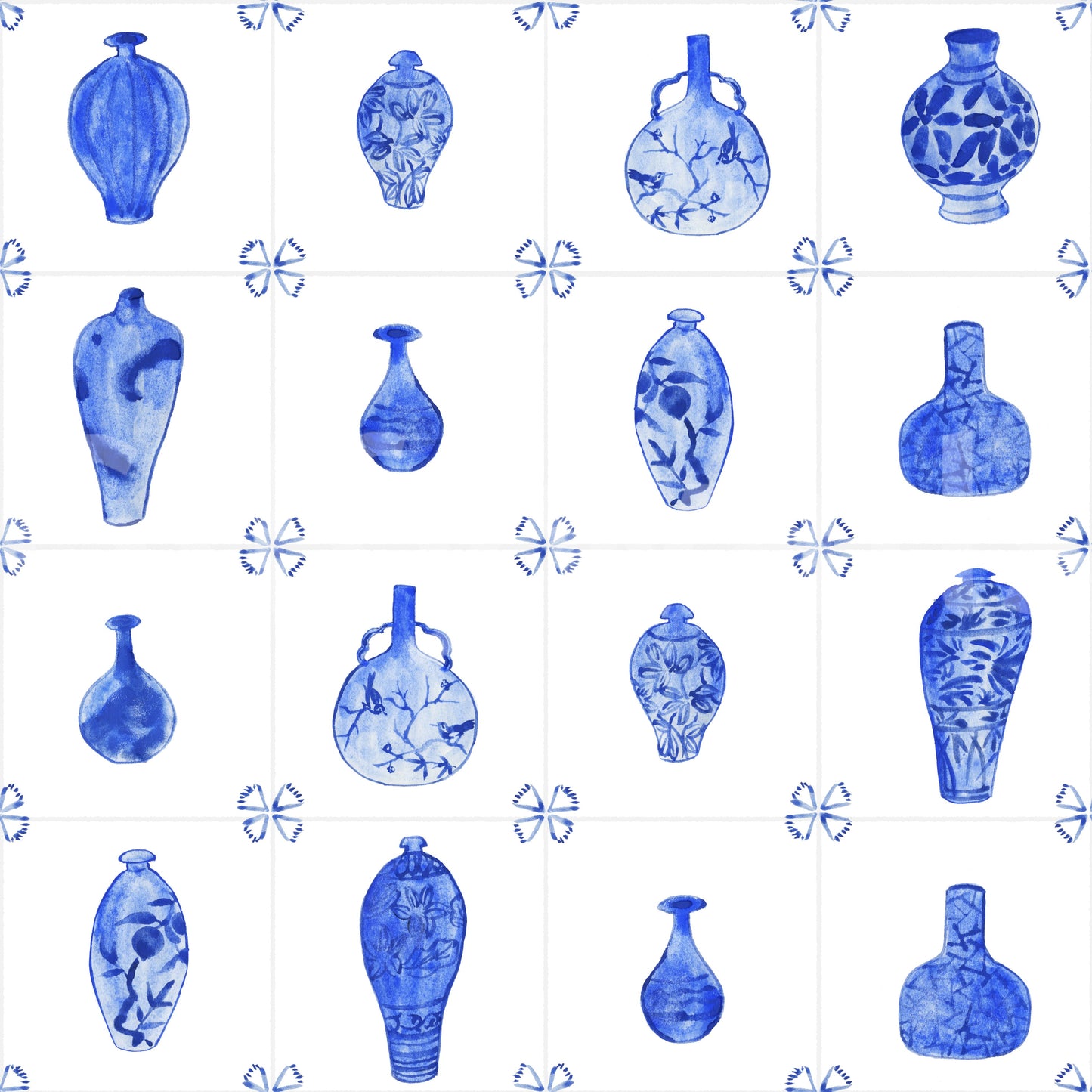 Delft Tile Blue & White Porcelain Wallpaper⁠