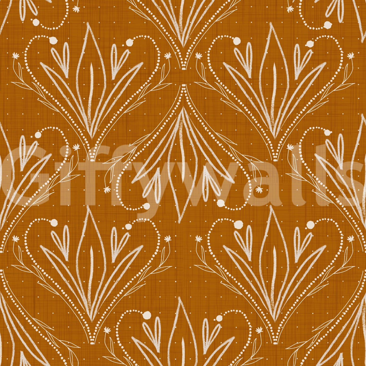 Boho Art Nouveau Folk Floral Mustard Gold Wallpaper – Hand Drawn Wallpaper⁠