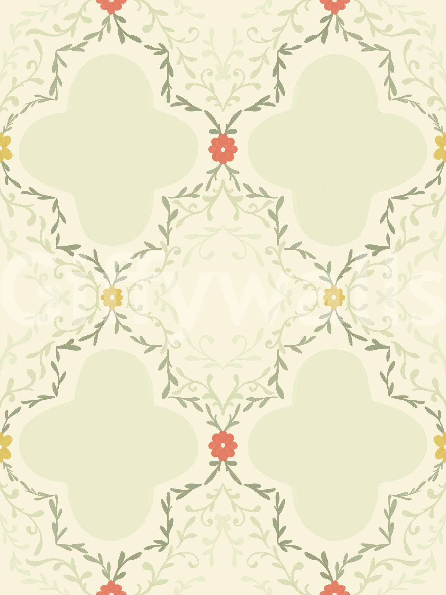 Quatrefoil Vines Wallpaper used as a sophisticated backdrop in a hallway.