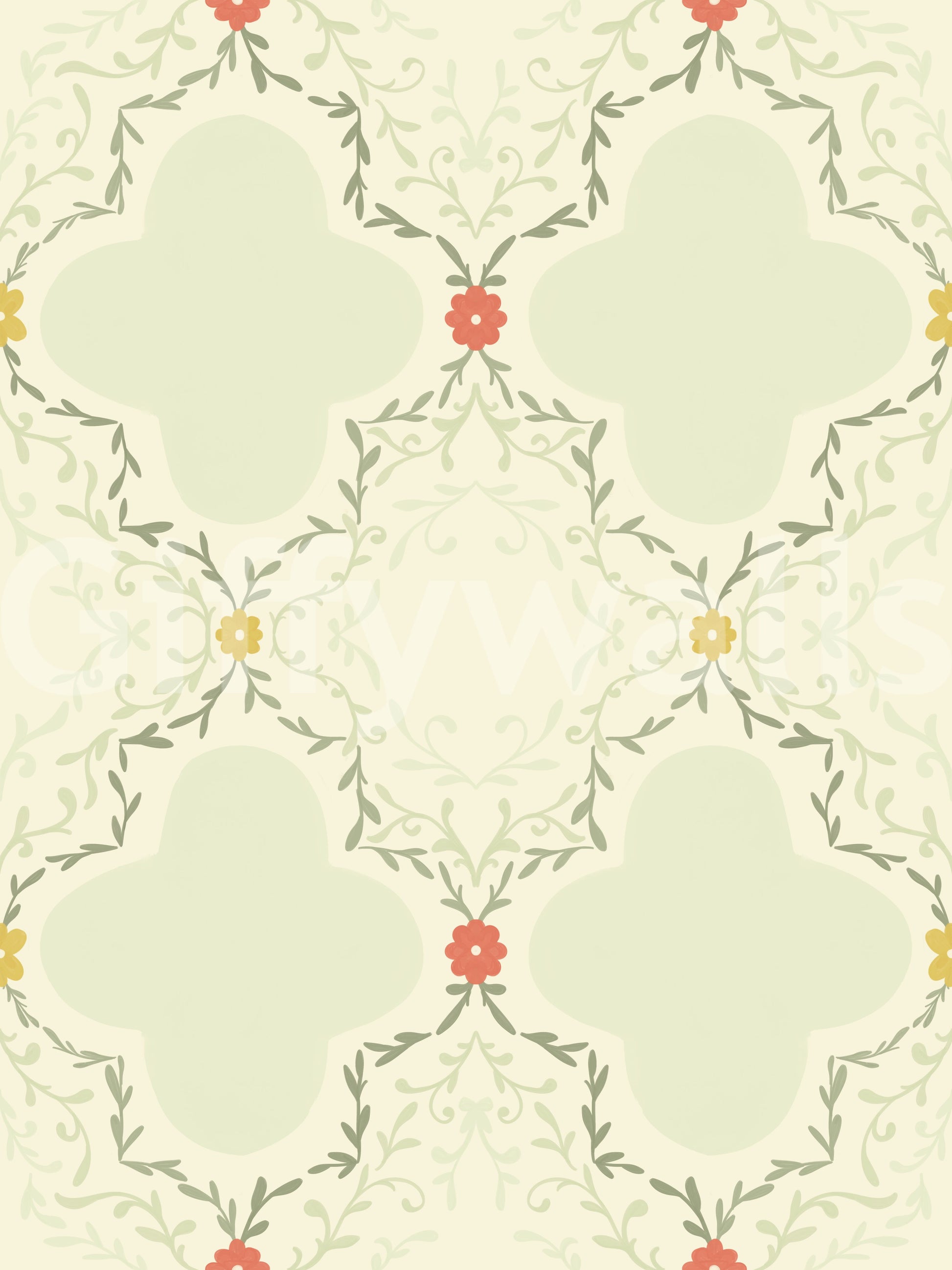 Quatrefoil Vines Wallpaper used as a sophisticated backdrop in a hallway.
