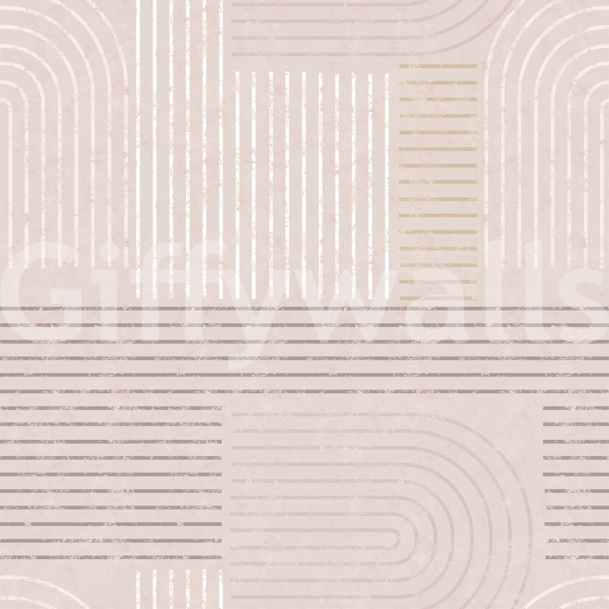 Muted beige wallpaper with repetitive arch motifs for a balanced room look