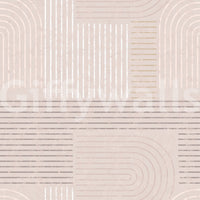 Muted beige wallpaper with repetitive arch motifs for a balanced room look