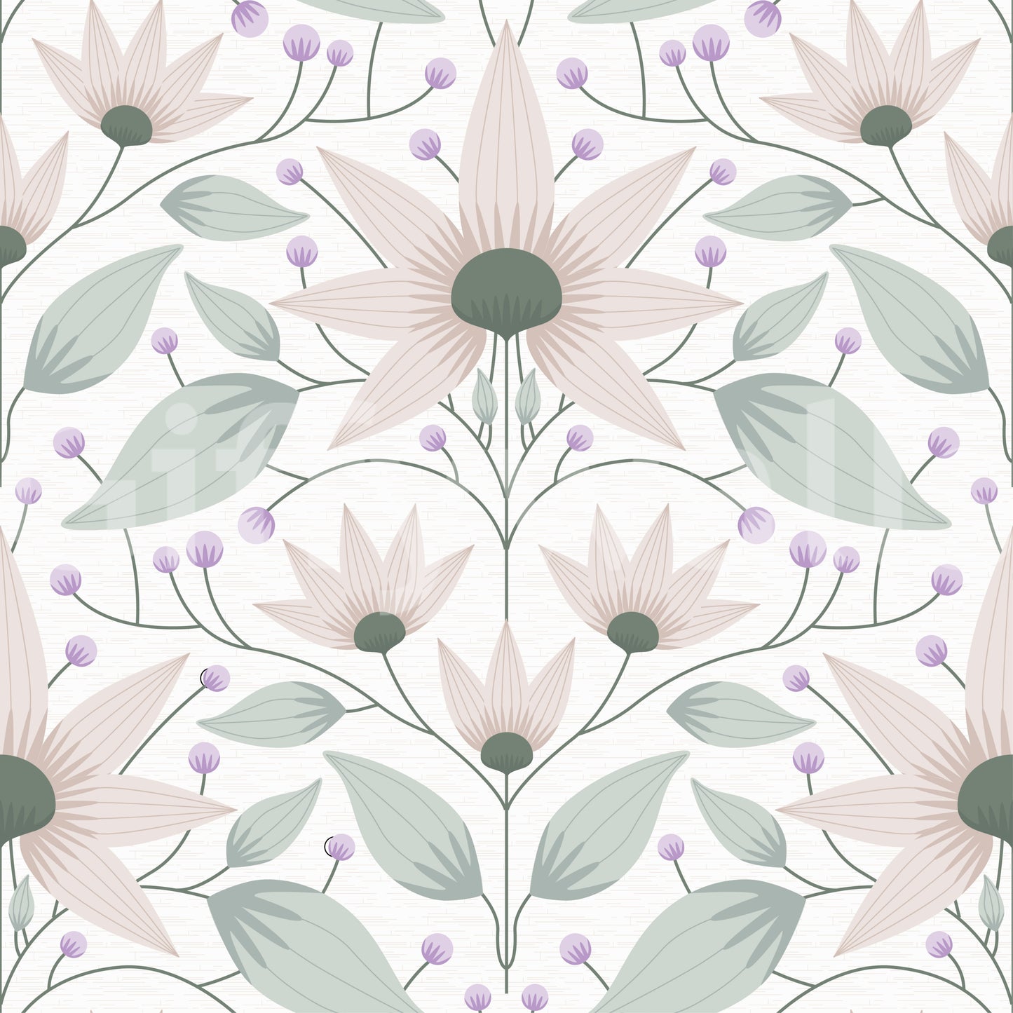 Minimalist wall mural with pink flowers and green foliage for study rooms