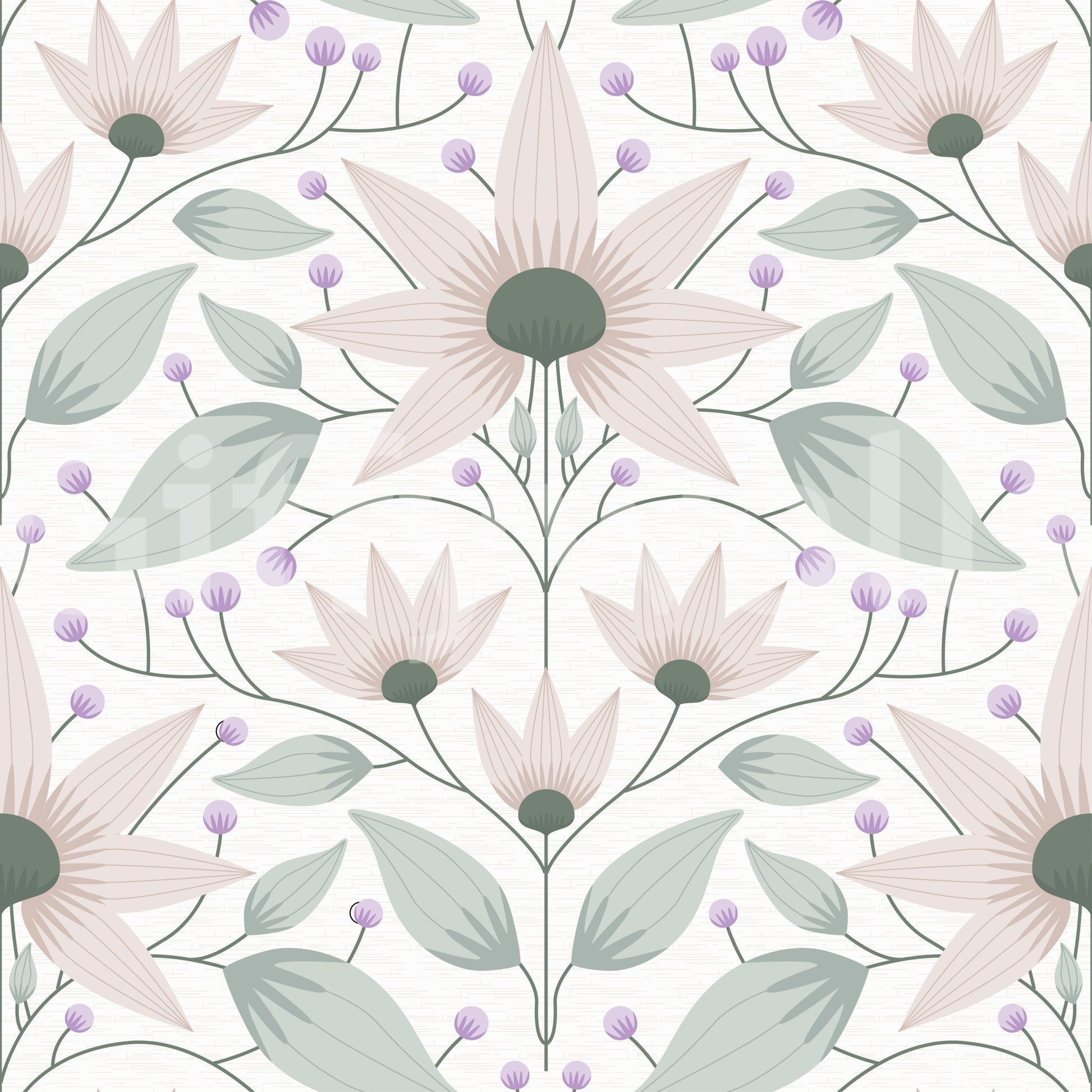 Minimalist wall mural with pink flowers and green foliage for study rooms