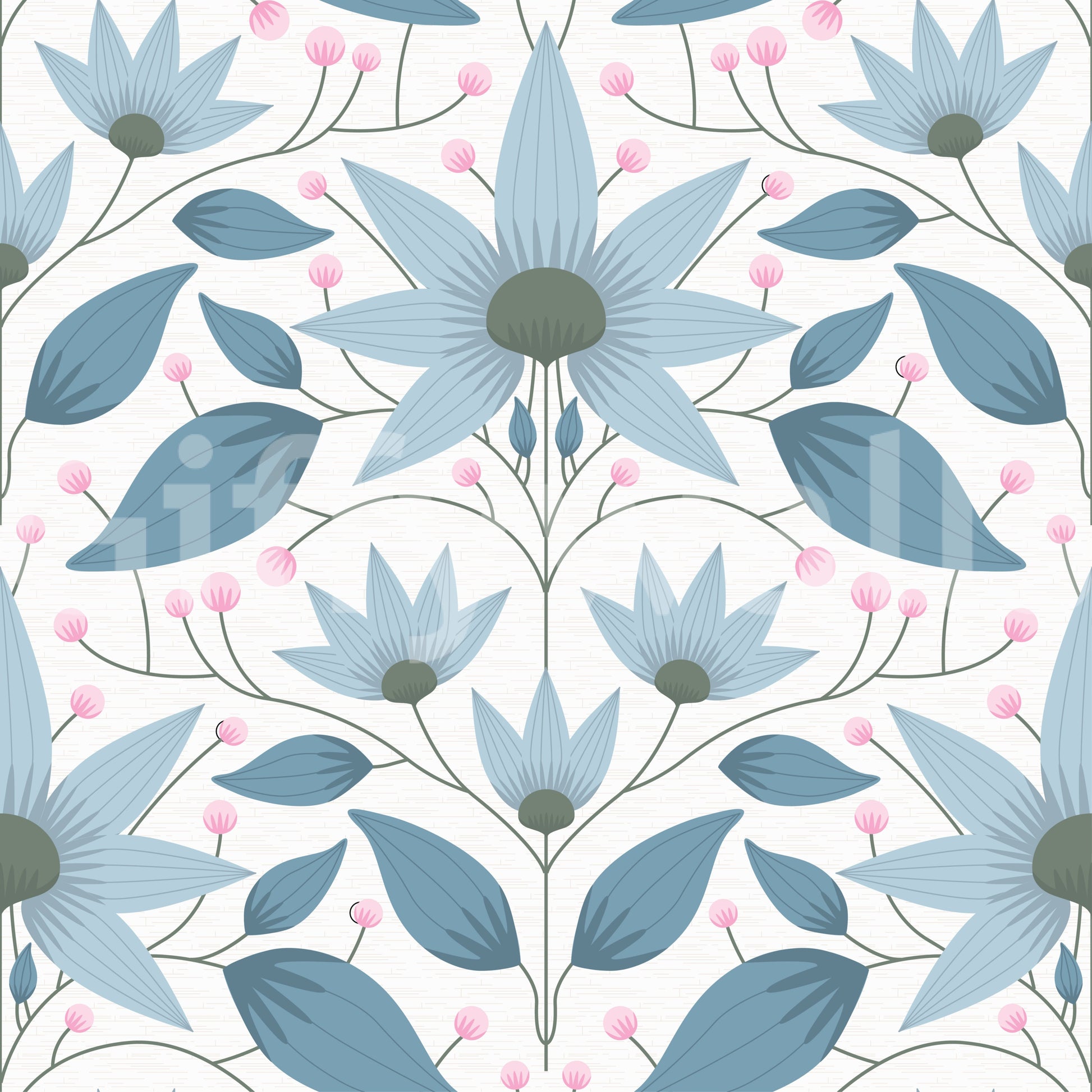 Patterned botanical wall mural for creative studio environments