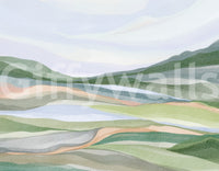 Horizontal watercolor hills for a peaceful room.