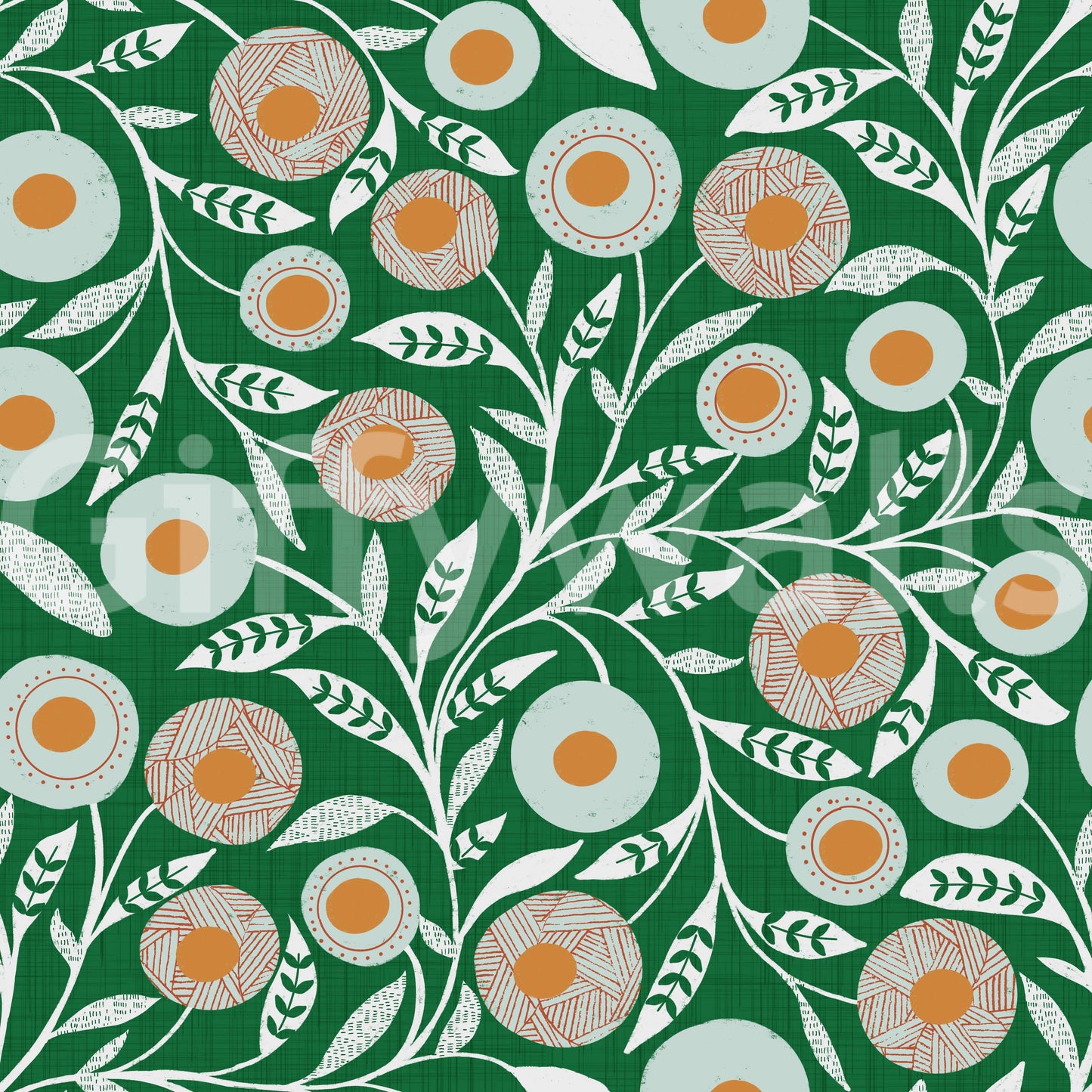 Cozy Scandi Folk Floral Olive Chartreuse - Craft Botanical Wallpaper⁠