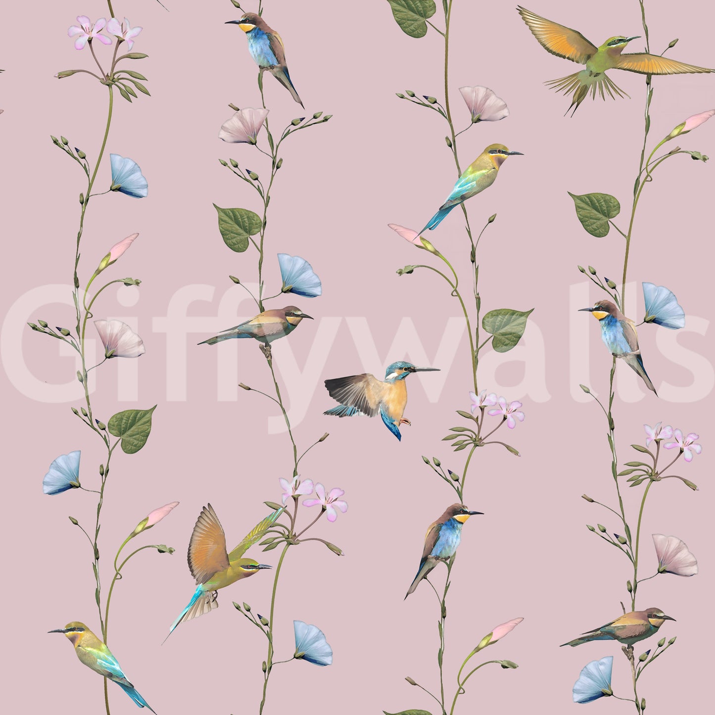 Charming Birds and Wildflowers Wallpaper⁠