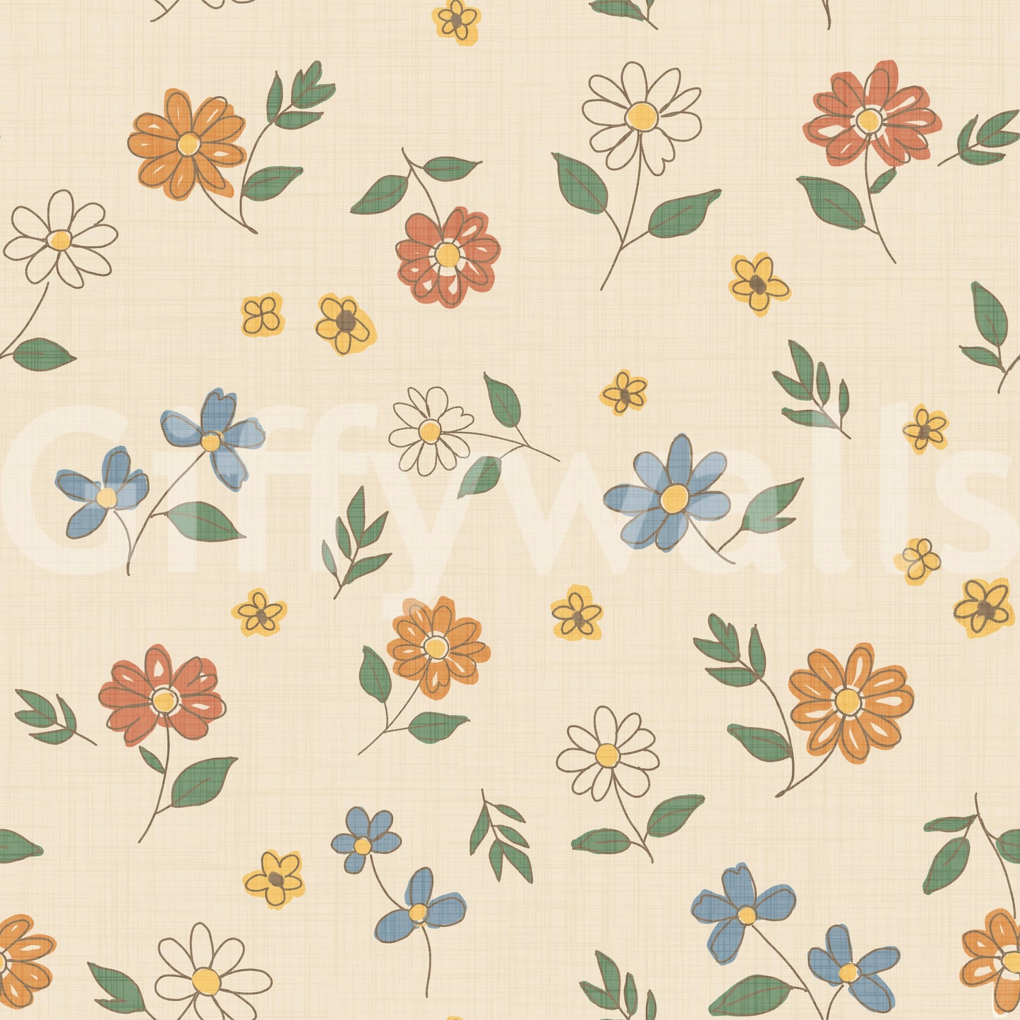 Country Scattered Floral Cream Granny Core Wallpaper⁠