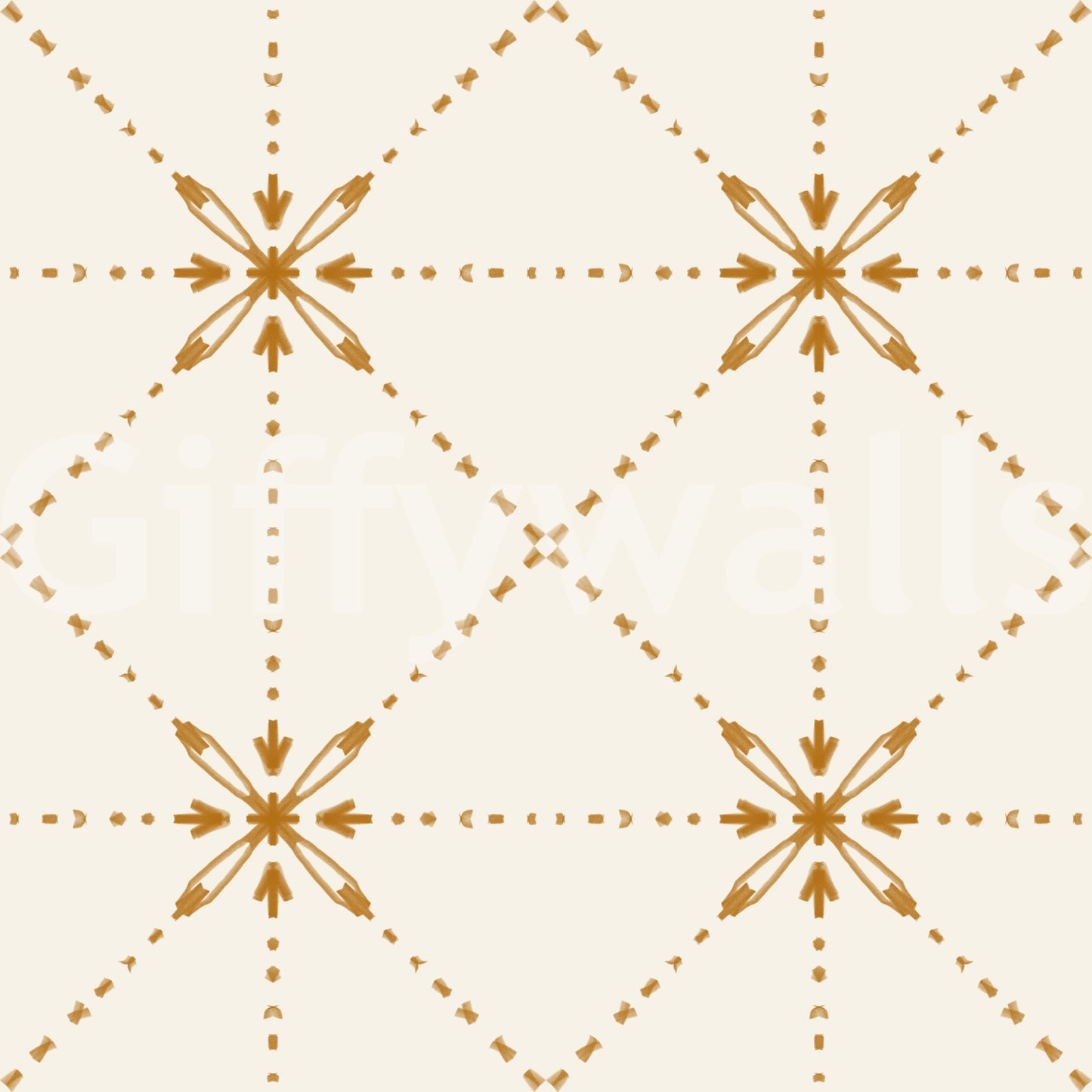 Sashiko Hana-Goshi - Latticed Flower Stitch Gold Wallpaper⁠