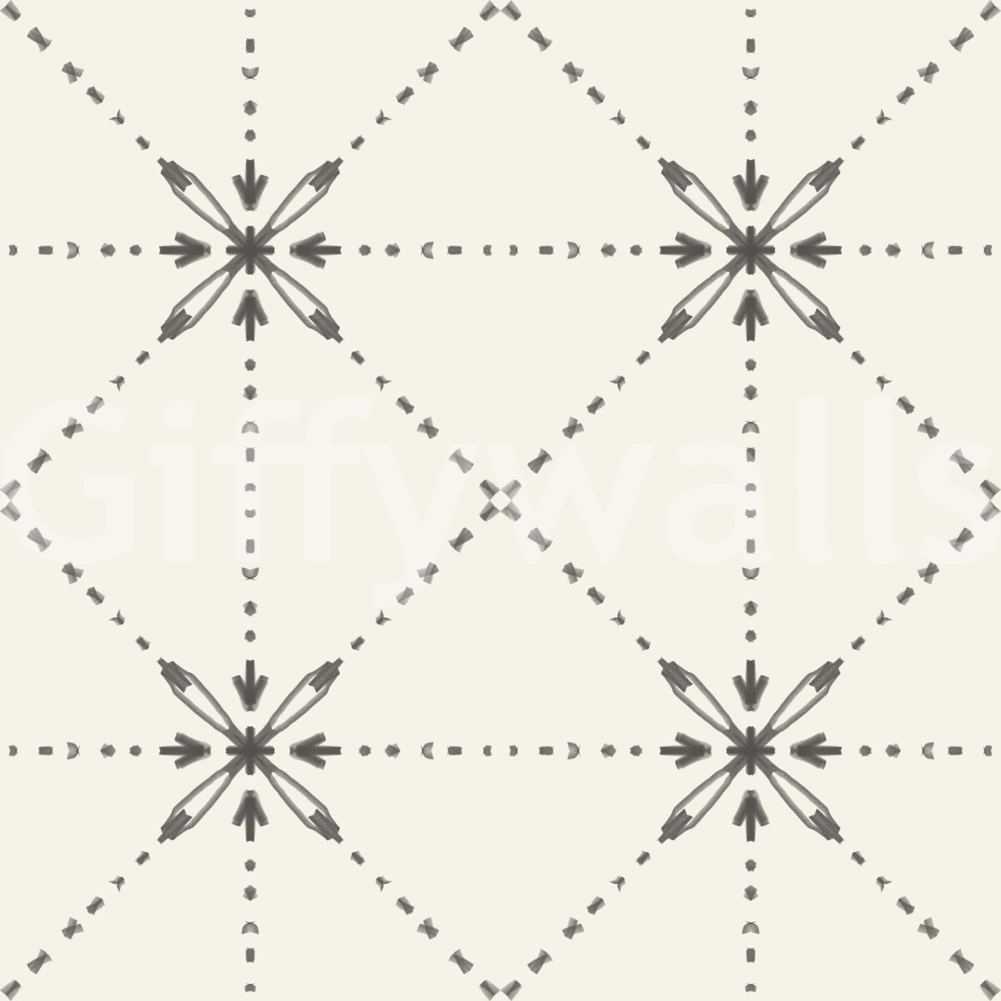 Sashiko Hana-Goshi - Latticed Flower Stitch Silhouette Wallpaper⁠