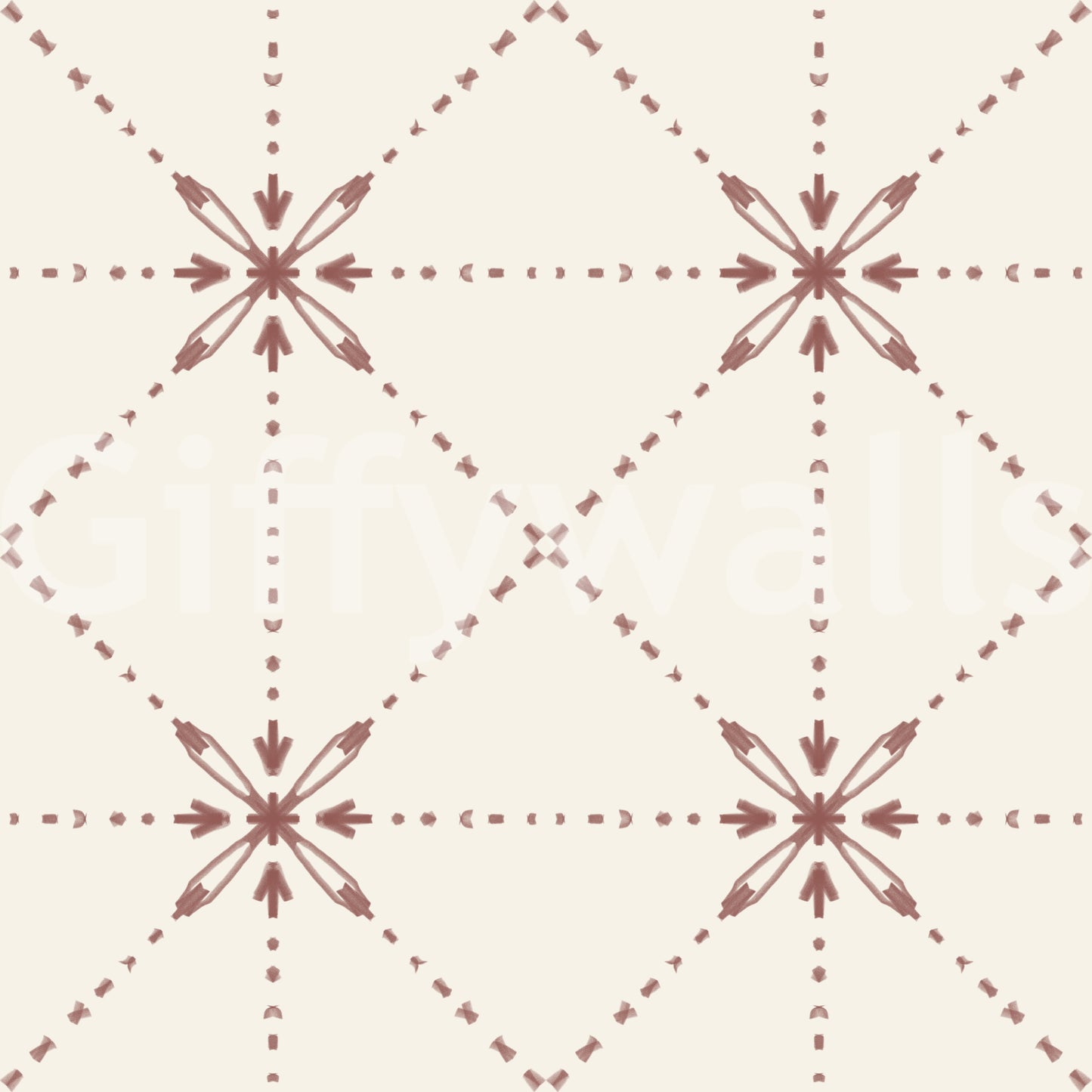 Sashiko Hana-Goshi - Latticed Flower Stitch Terracotta Wallpaper⁠