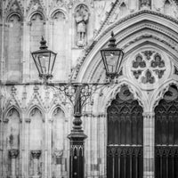 Gothic Light Wall Mural with ornate street lamp before a grand Gothic stone facade, GD8889