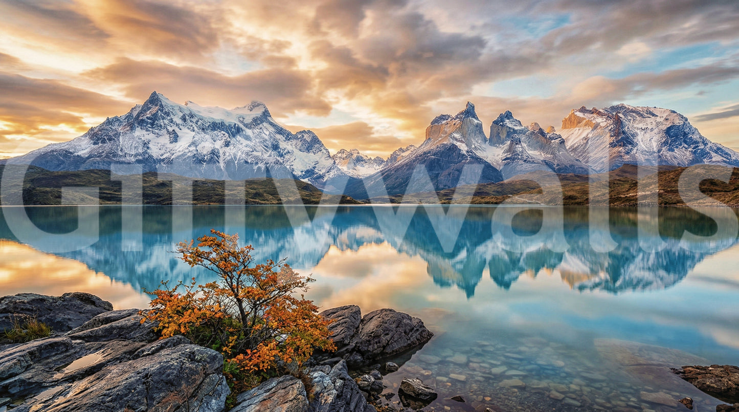 Patagonia Reflection: Autumn Peaks Wall Mural
