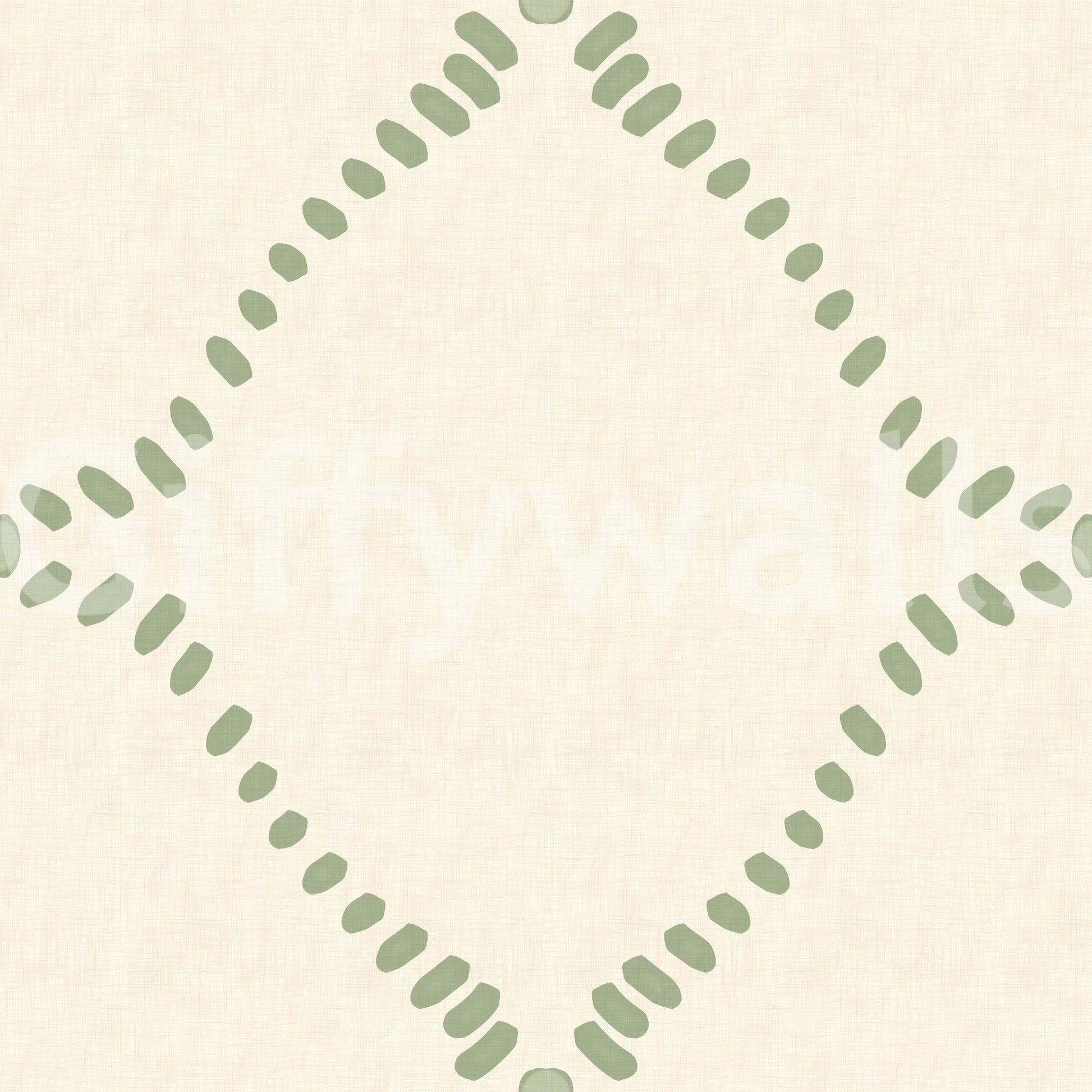 Painted unevenness gives Beachy Boho Coastal Green Dotted Lattice wallpaper its handmade character.