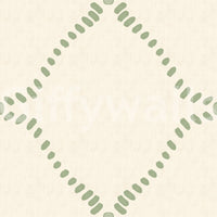Painted unevenness gives Beachy Boho Coastal Green Dotted Lattice wallpaper its handmade character.