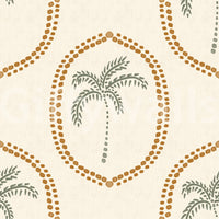 Single-ring outlines keep Beachy Boho Palm Oasis Golden Medallion wallpaper light and breathable.