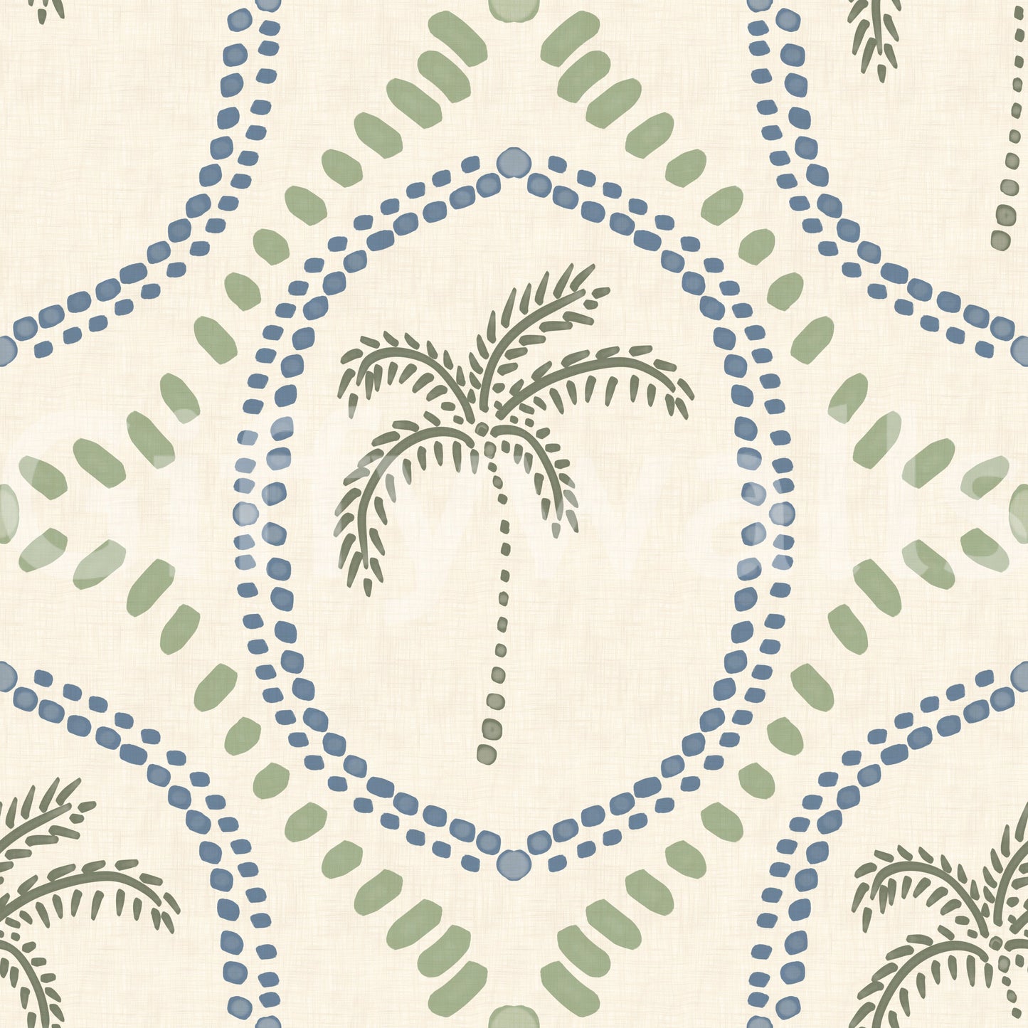 Slim trunks finish into tiny dot bases on Two-tone Palm Oasis Boho wallpaper.