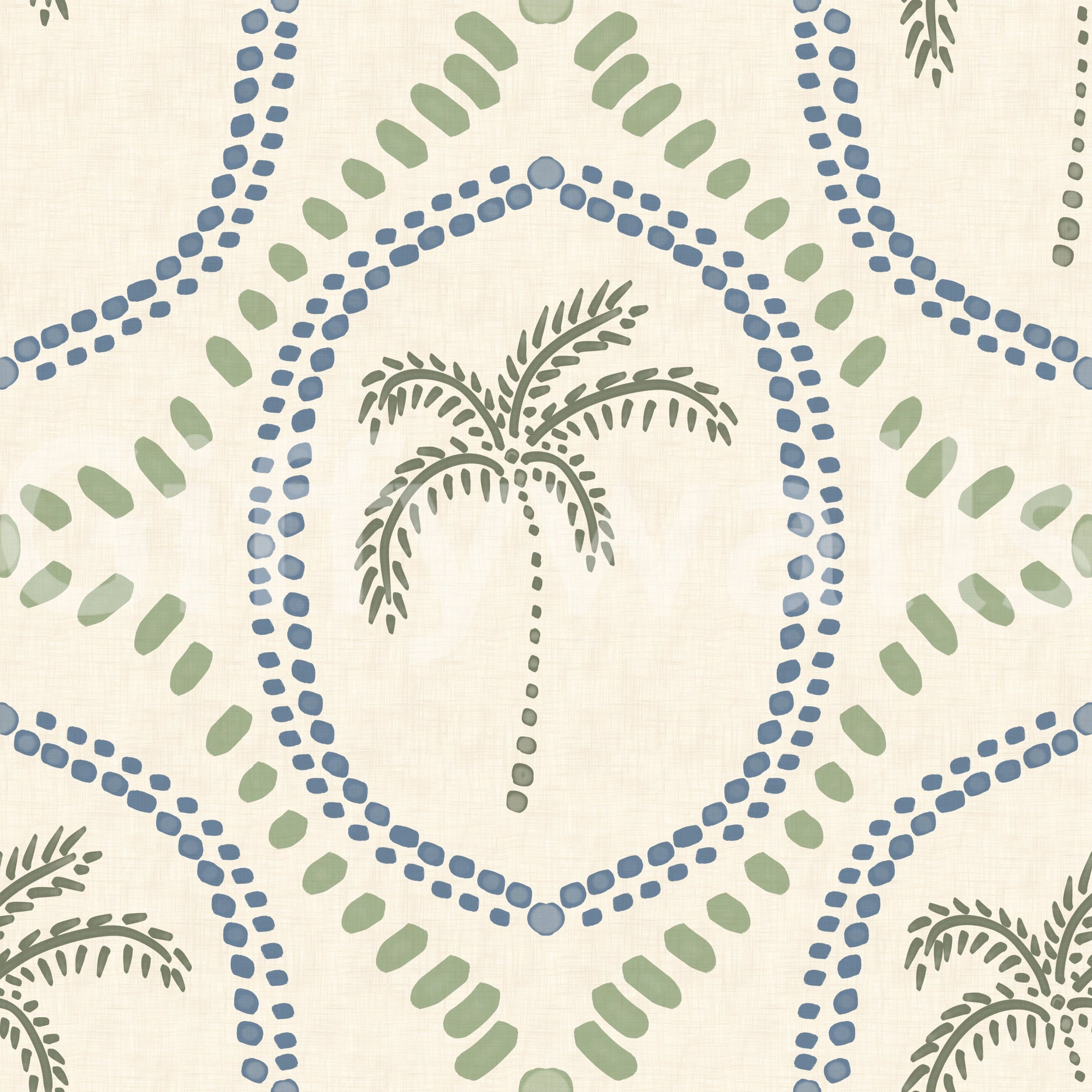 Slim trunks finish into tiny dot bases on Two-tone Palm Oasis Boho wallpaper.