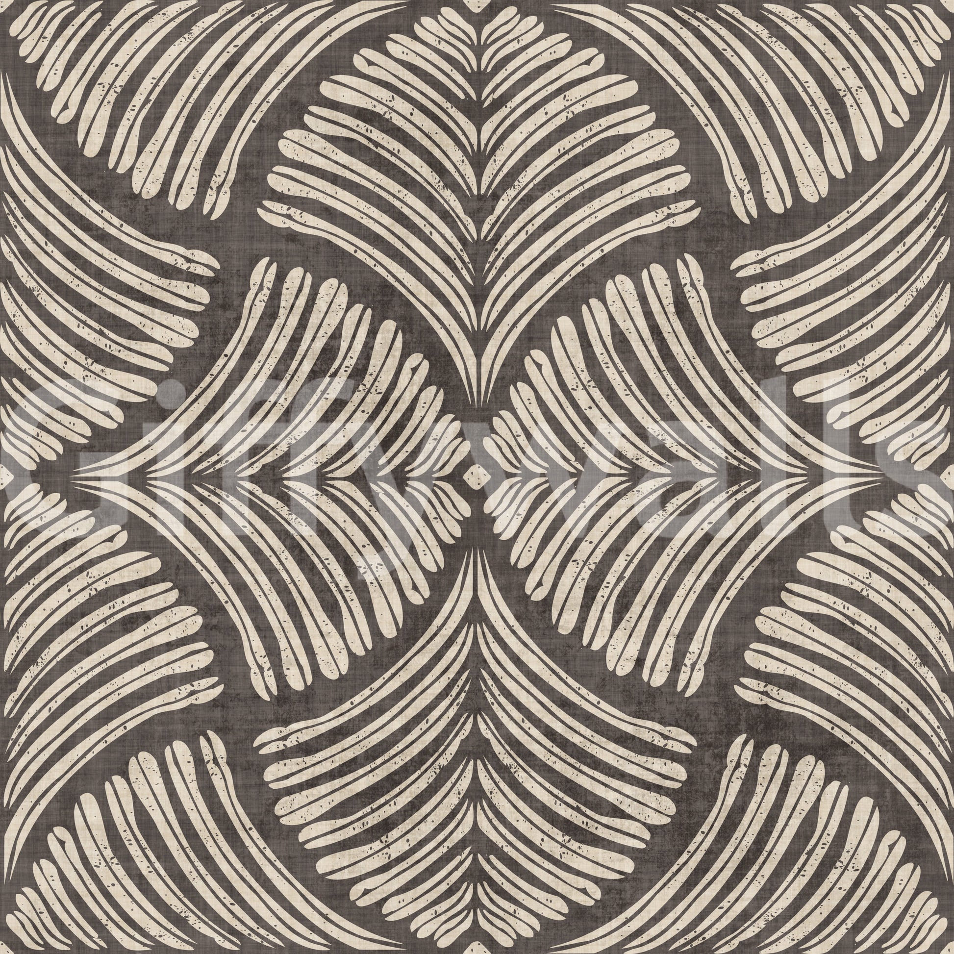 Each fan motif holds its own woodblock-style rhythm across this Japandi wallpaper.
