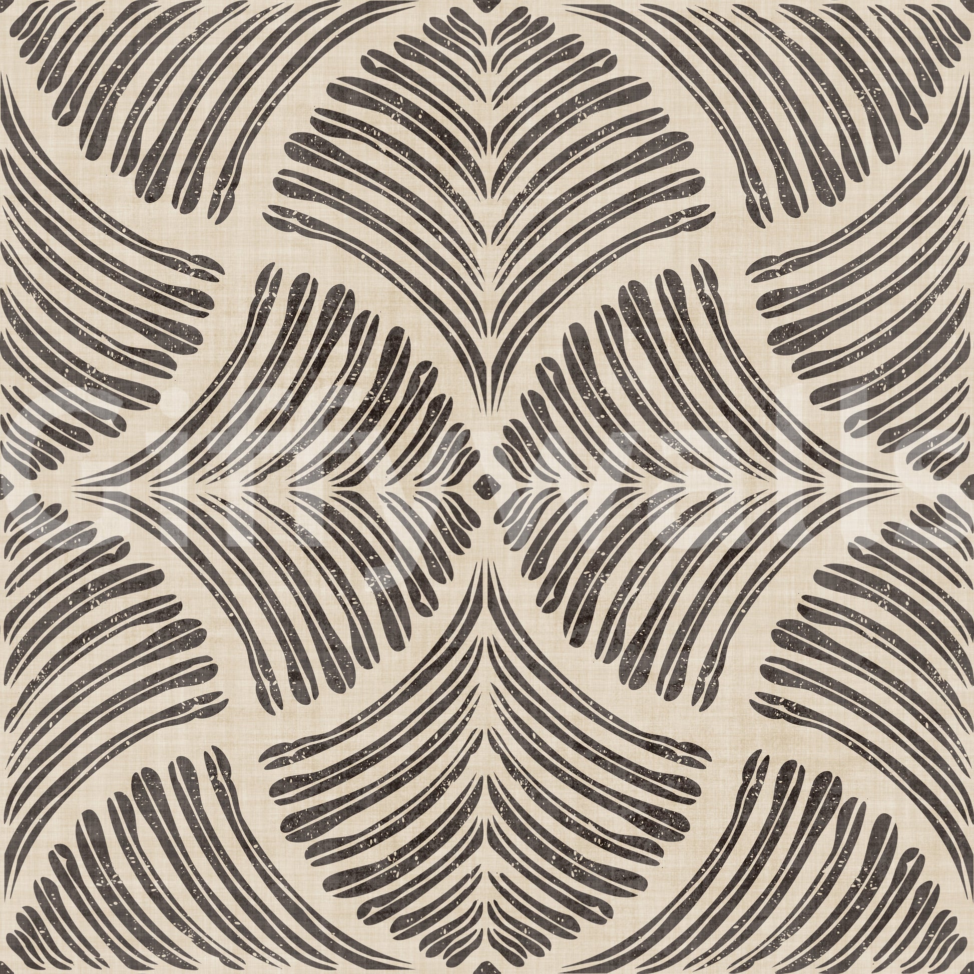 Earth and cream tones cluster across this textured scallops fan Japandi wallpaper.