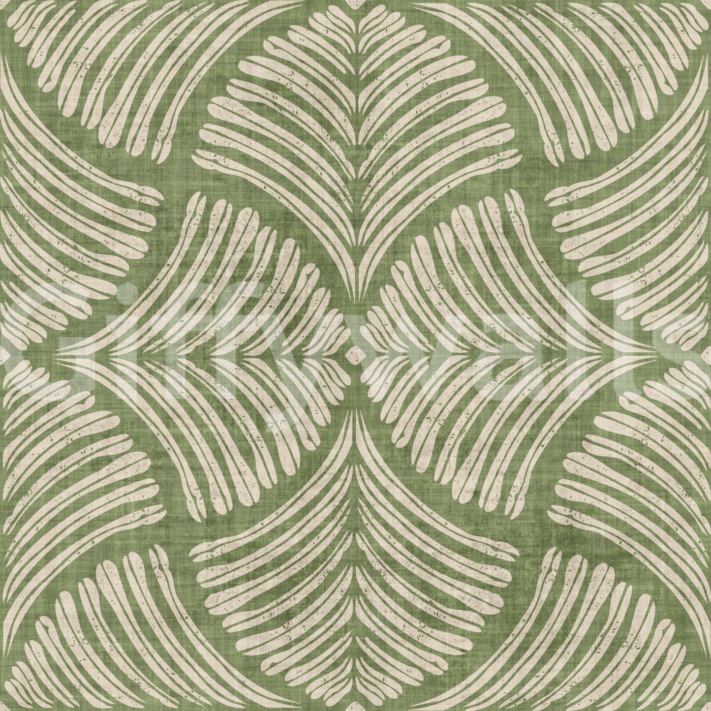 Olive moss tones swirl across this textured scallops fan Japandi minimalist wallpaper., GD9643