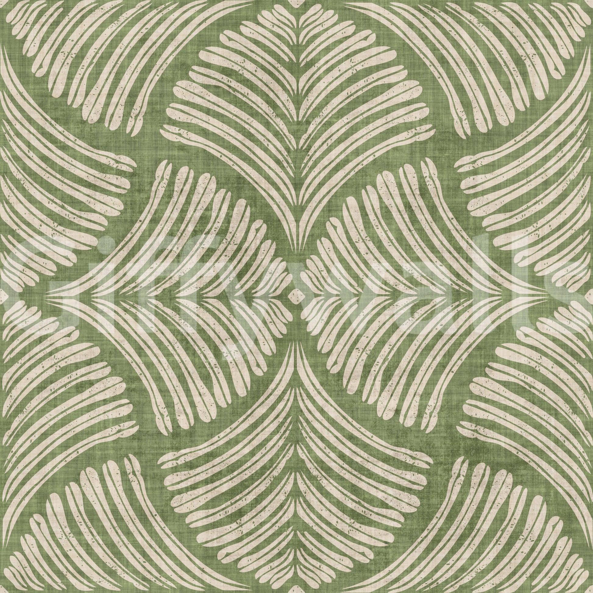 Olive moss tones swirl across this textured scallops fan Japandi minimalist wallpaper., GD9643