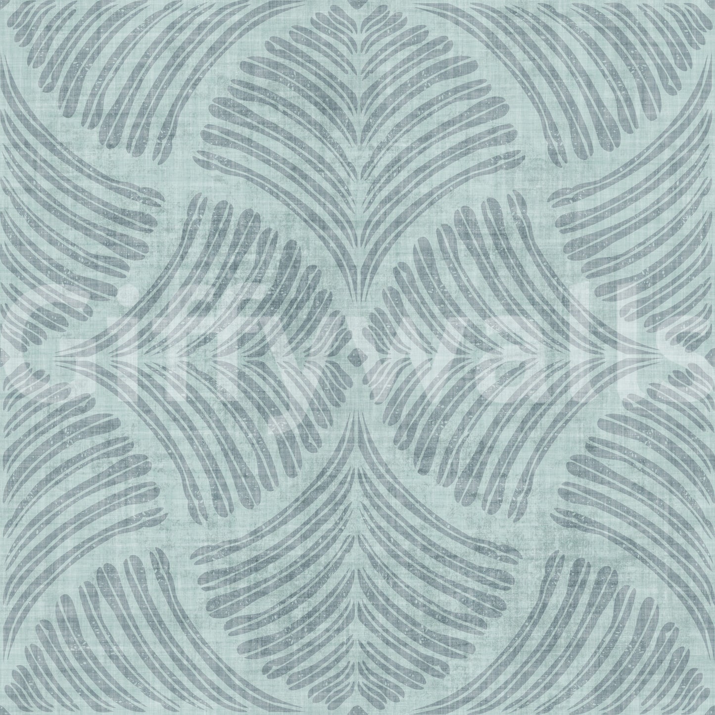Muted teal tones color this minimalist scallop fan wallpaper.