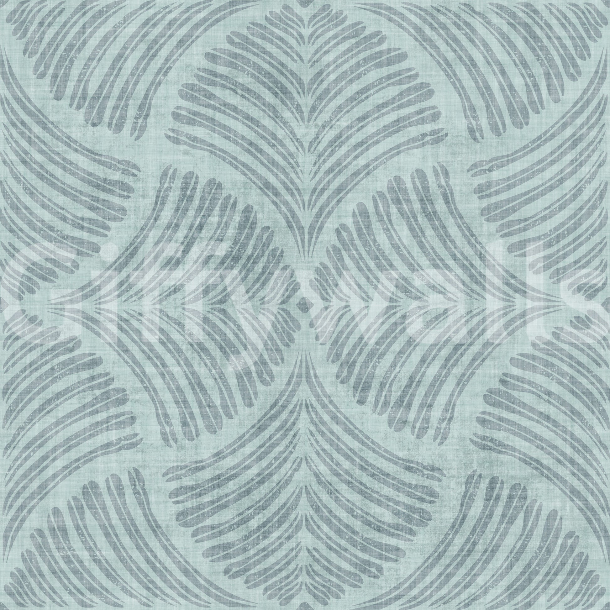 Muted teal tones color this minimalist scallop fan wallpaper.