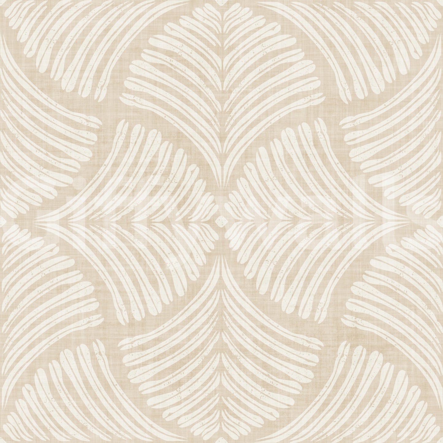 A faint woven texture peeks across the cream surface of this Japandi wallpaper.
