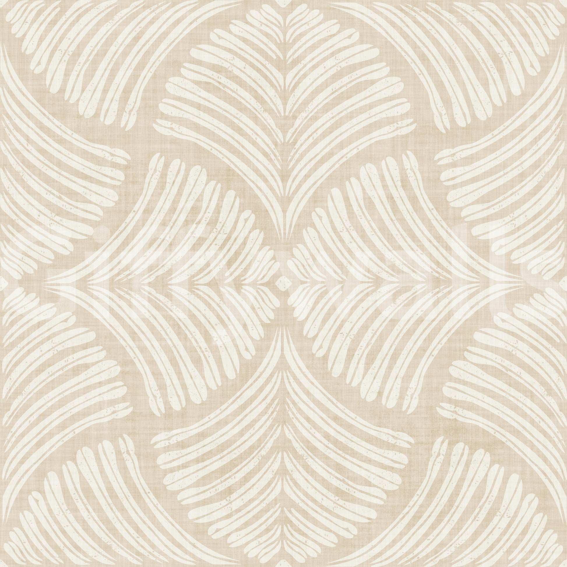 A faint woven texture peeks across the cream surface of this Japandi wallpaper.