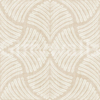 A faint woven texture peeks across the cream surface of this Japandi wallpaper.