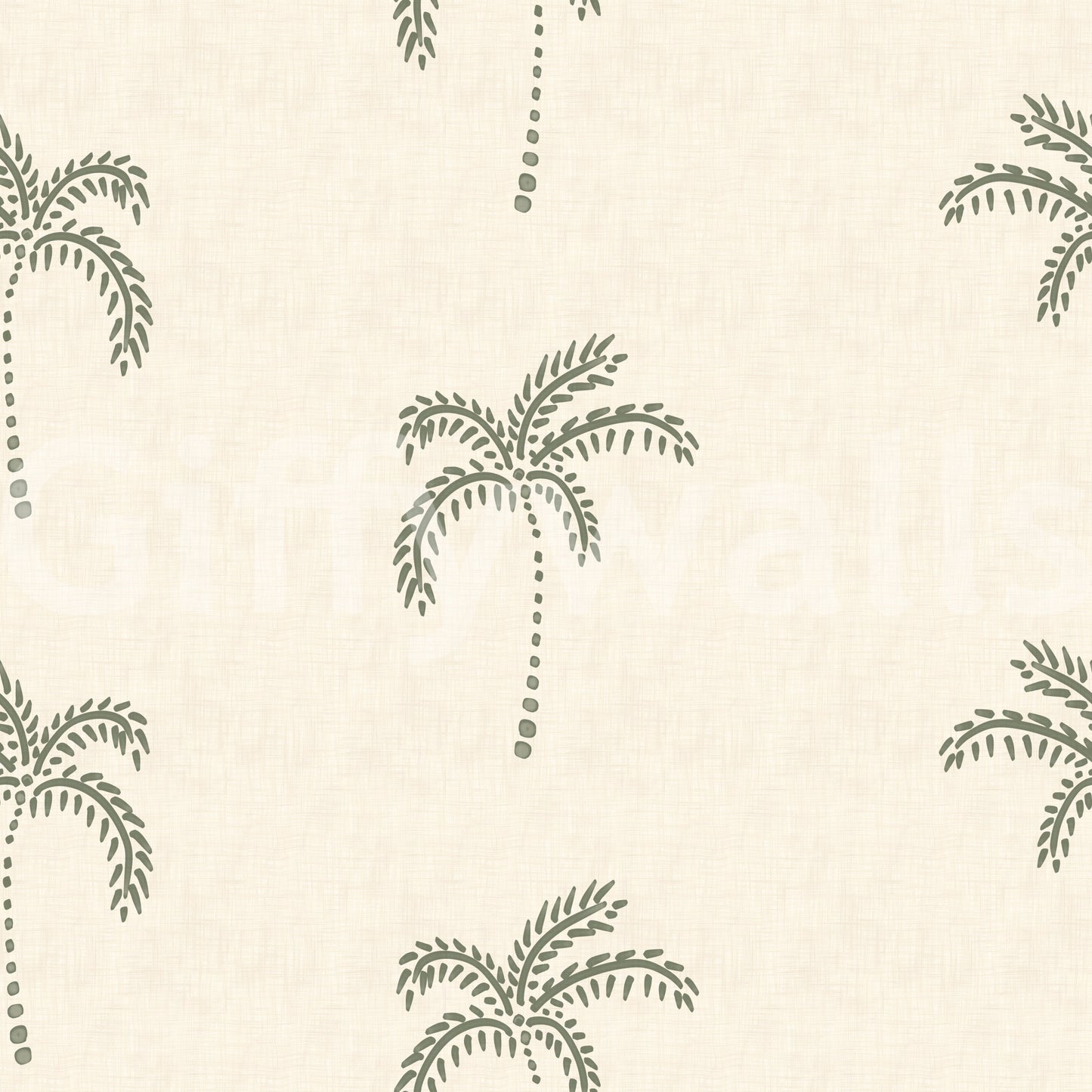 Sketch-style palm fronds dance evenly across this sage tropical wallpaper.