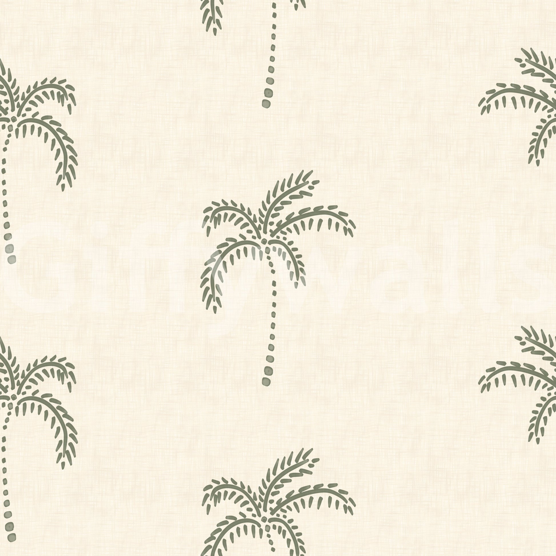 Sketch-style palm fronds dance evenly across this sage tropical wallpaper.