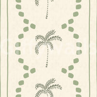 Loose brush strokes shape each palm motif on this sage green wallpaper.