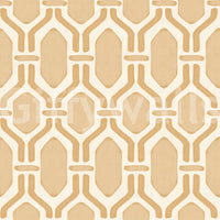 Crop view: hex Deco frames in sand-toned trellis wallpaper, paler centres on cream linen., GD9661