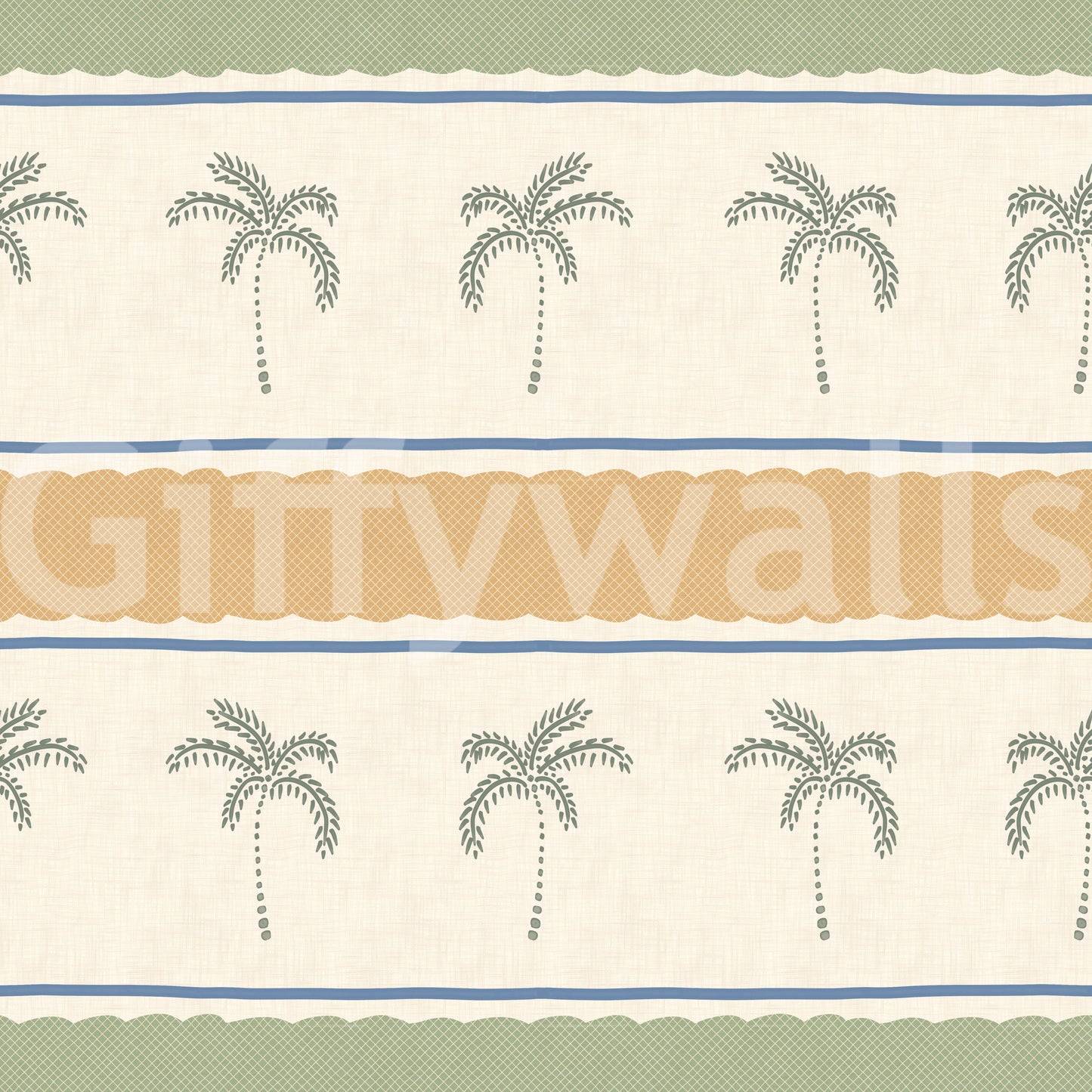 Thin slate blue lines border each section of this Marrakesh Orizzontal stripe wallpaper.