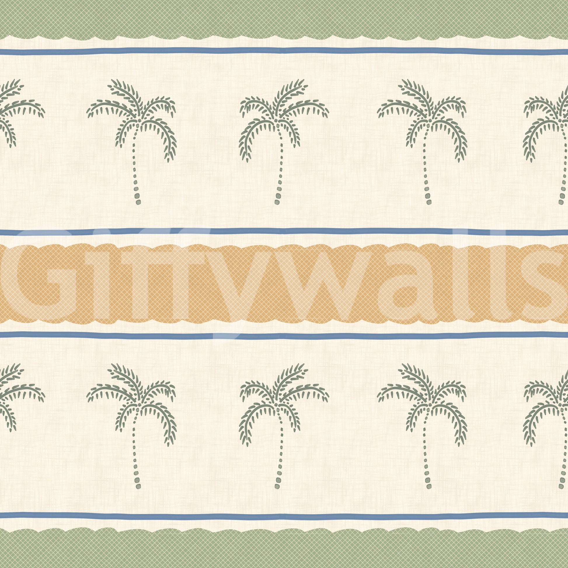 Thin slate blue lines border each section of this Marrakesh Orizzontal stripe wallpaper.