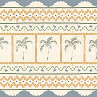 Dot lines and dragonfly motifs sit between mustard zigzags on this Marrakesh wallpaper., GD9665