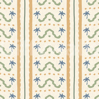 Bands of mustard, scallop, and palm stack neatly within this Marrakesh stripe wallpaper.