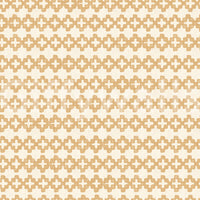 Ornament repeat of warm sand zellige cross wallpaper, tile-row rhythm in close view.