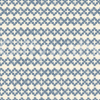 A repeating cross stamp pattern of zellige wallpaper, slate blue on cream linen ground., GD9669