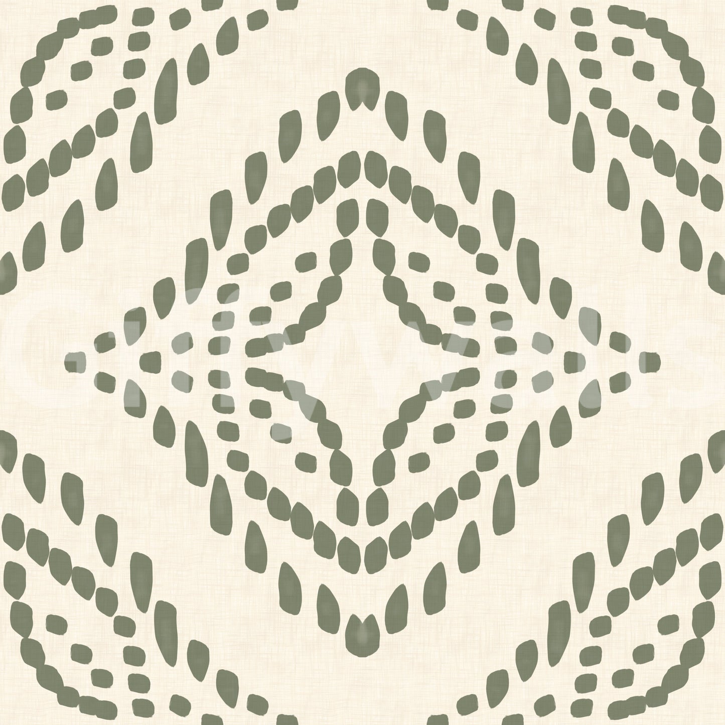 Gentle olive marks layered onto cream in Block Ornament wallpaper 